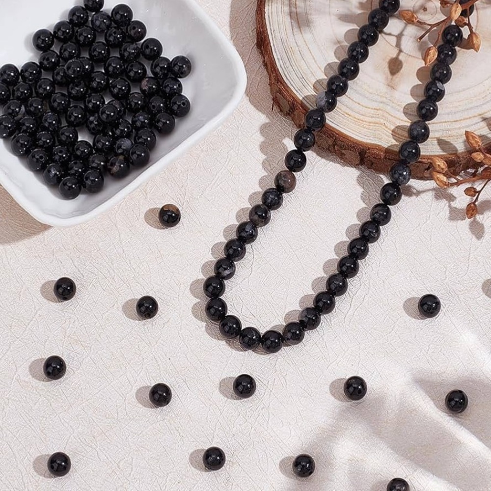 60 pieces 6mm Round Black Tourmaline Loose Beads for jewelry making